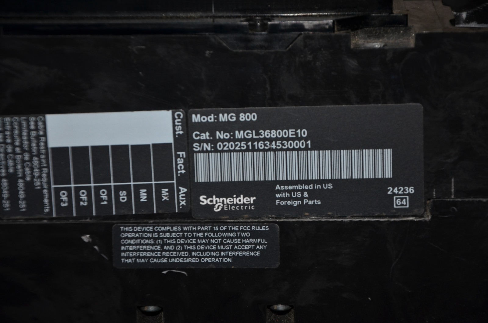 MGL36800E10 Schneider Electric 800A 600V 3P Powerpact Circuit Breaker -SES