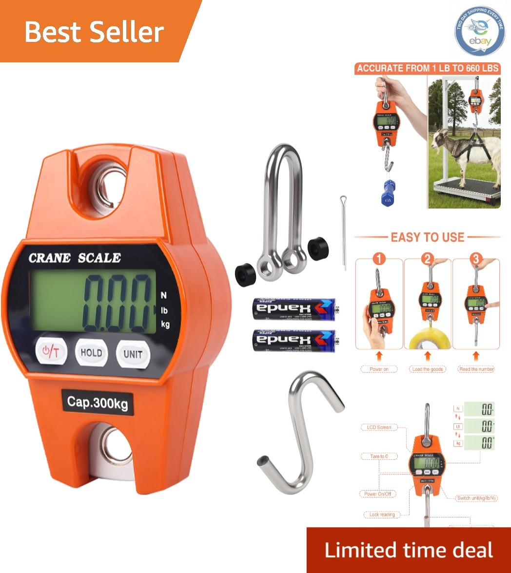 Accurate 660lb/300kg Digital Crane Scale – Ideal for Fishing & Garage Use