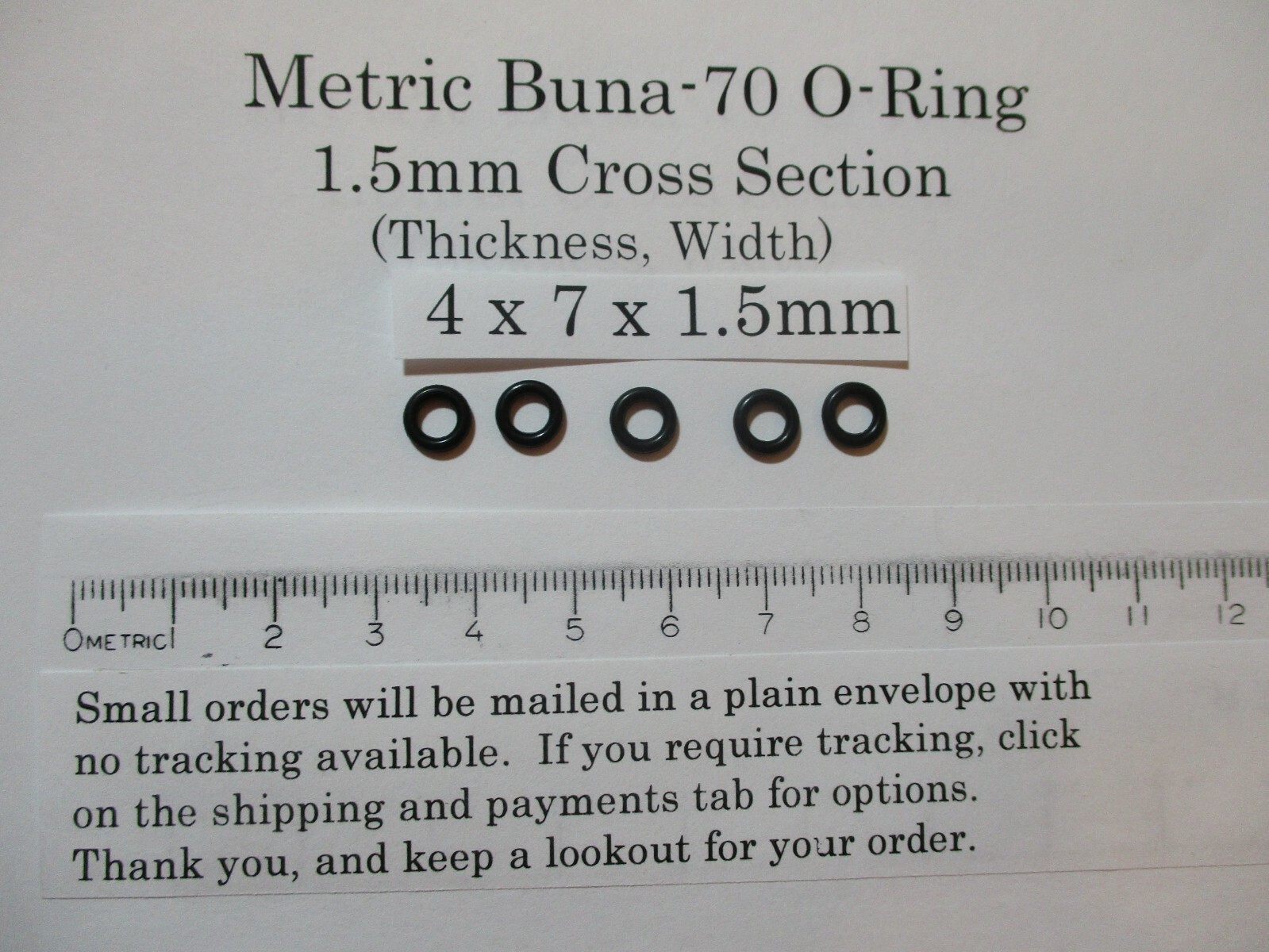 4mm ID x 7mm OD x 1.5mm thick O-ring. Buna-70. Quan 5..