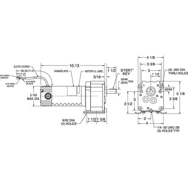 Dayton 4Z128 Dc Gearmotor, 43 In-Lb Max. Torque, 170 Rpm Nameplate Rpm, 90V Dc