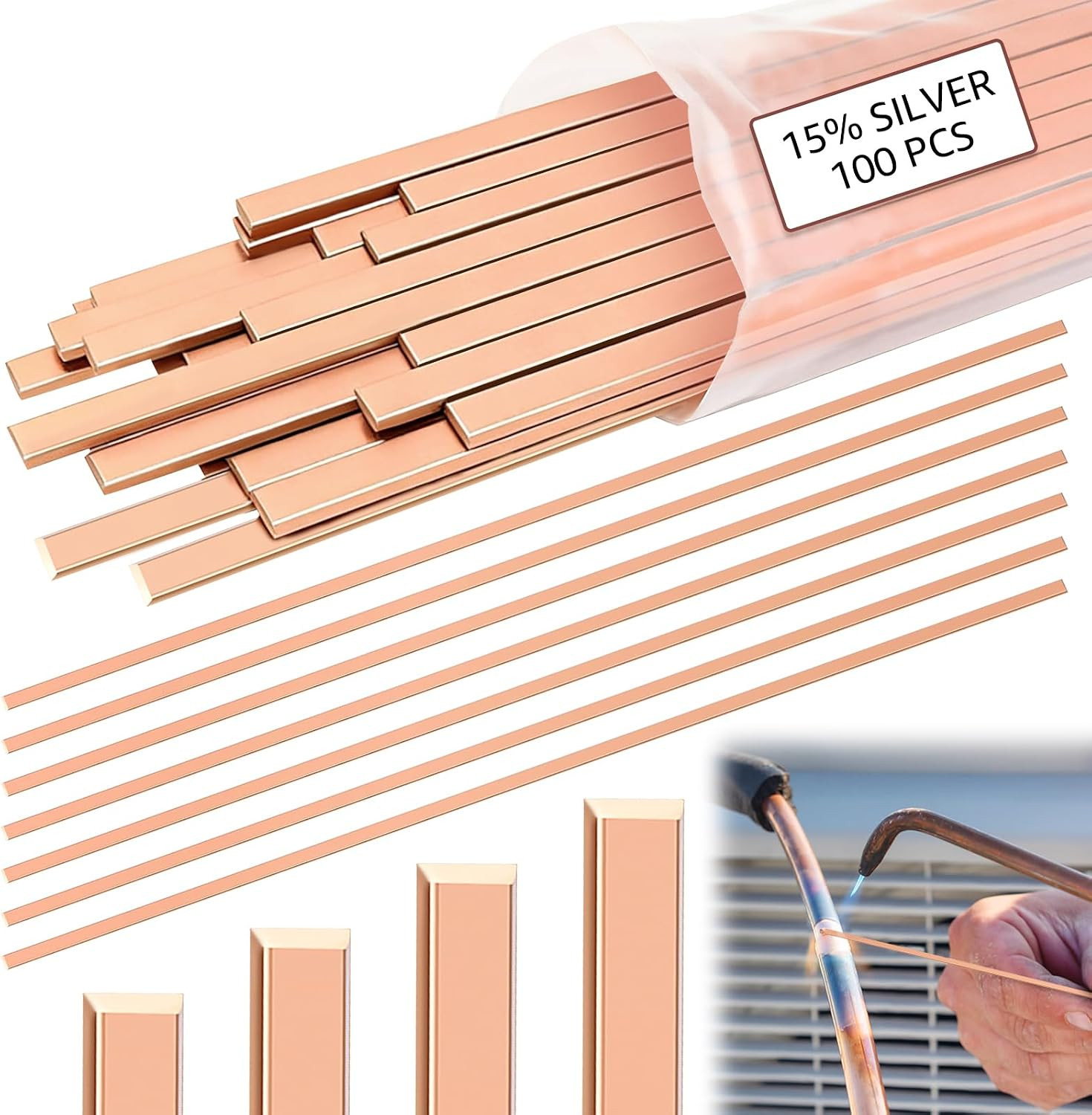 100 Sticks 15% Silver Brazing Rods AWS Bcup-5 15% Silver Solder Phos Copper Braz