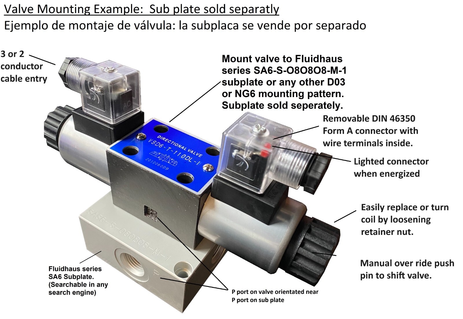 Hydraulic Valve Electrically Operated D03 NG6 21GPM 12-24VDC 110-220VAC ,VSD6