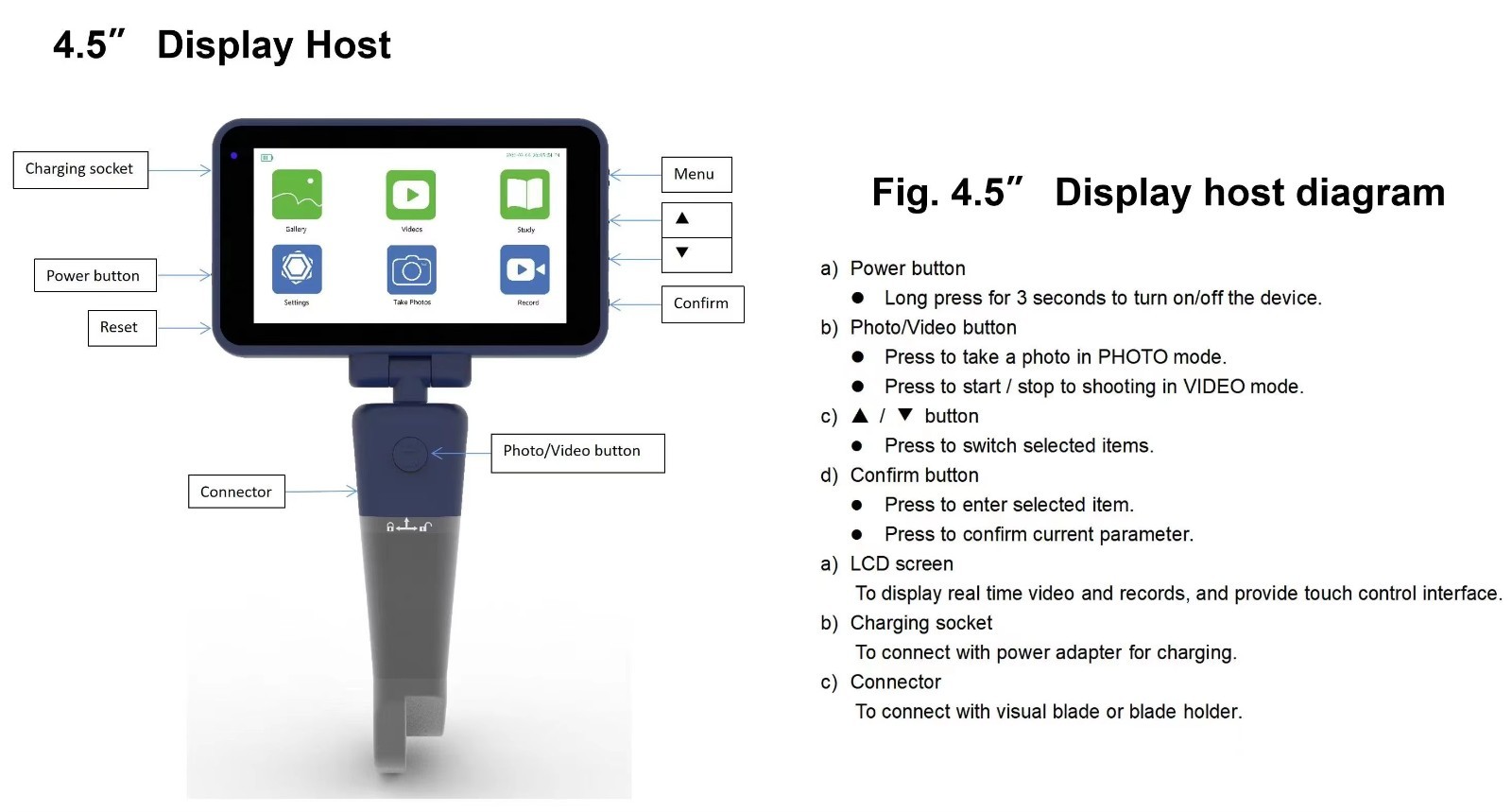 4.5 inch Touch screen Digital Video Laryngoscope Reusable Sterilizable Blades