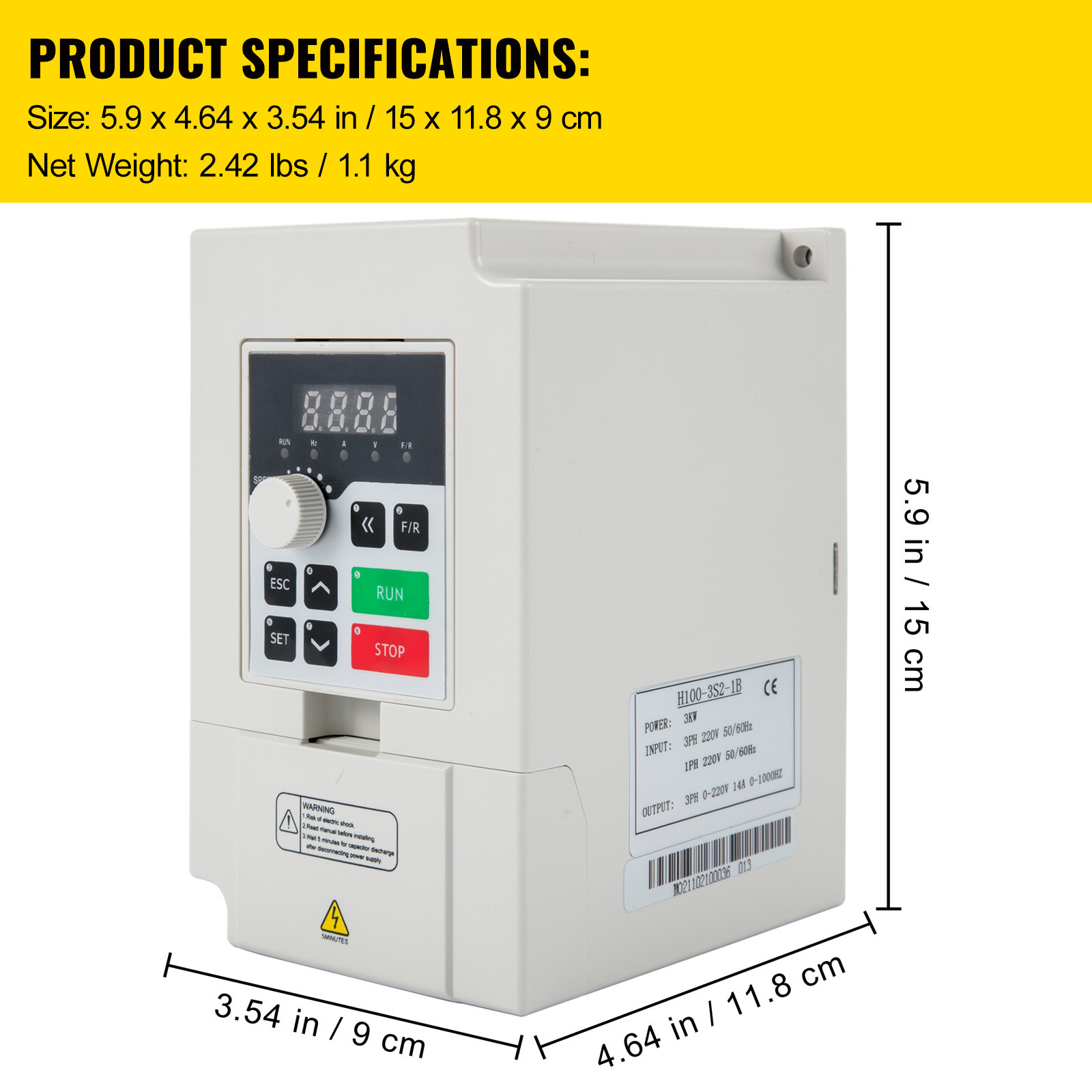 VEVOR 3KW 4HP 220V Variable Frequency Drive Inverter Converter 1 To 3 Phase VFD