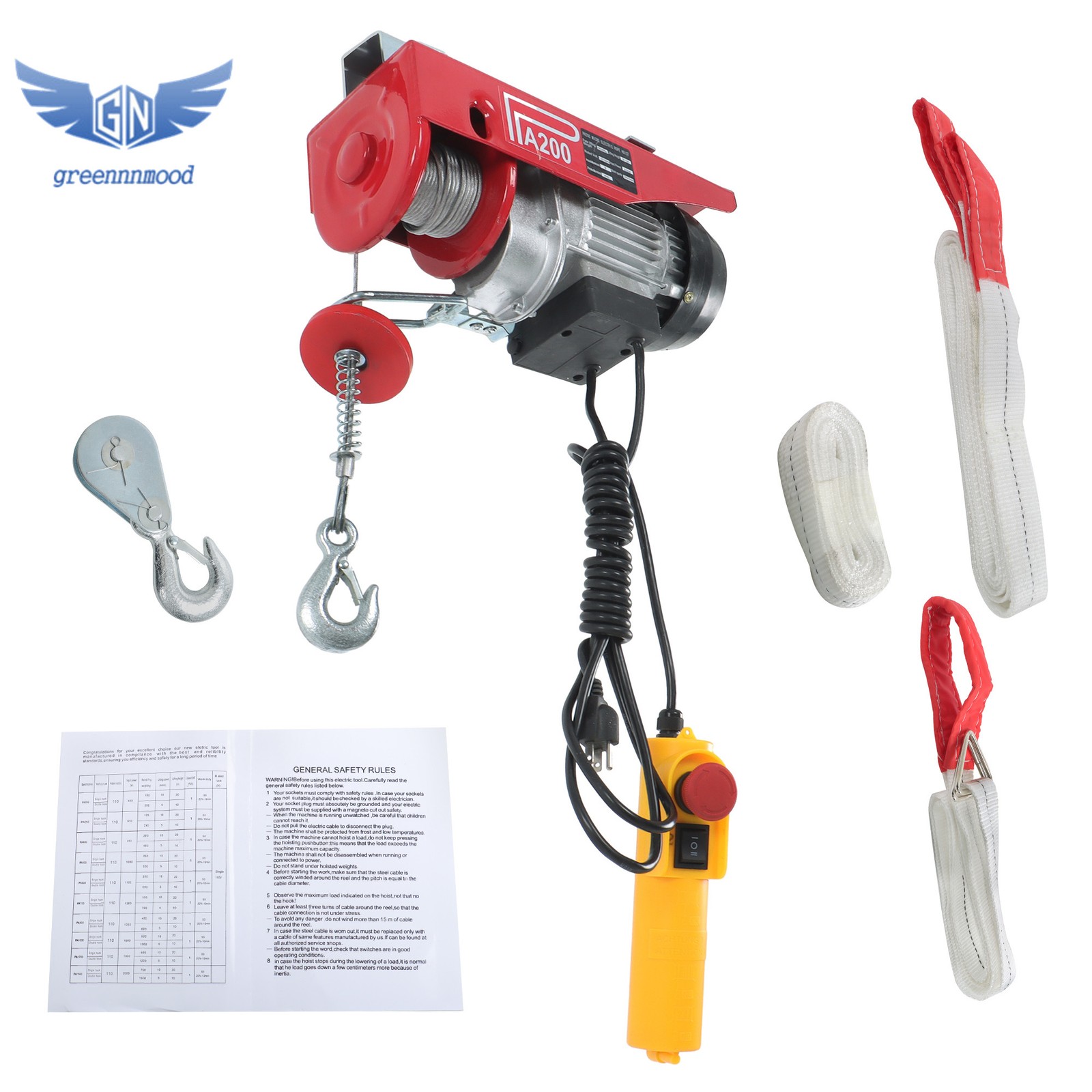 Mini Electric Hoist 110v 440lbs/200kg 6.6ft/2m Wired Remote Control
