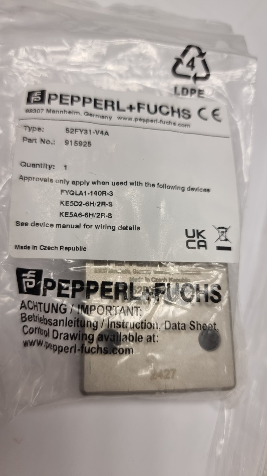PEPPER+FUCHS Set 50FY41-V4A-12-KIT (915923)+ 52FY31-V4A (915925)