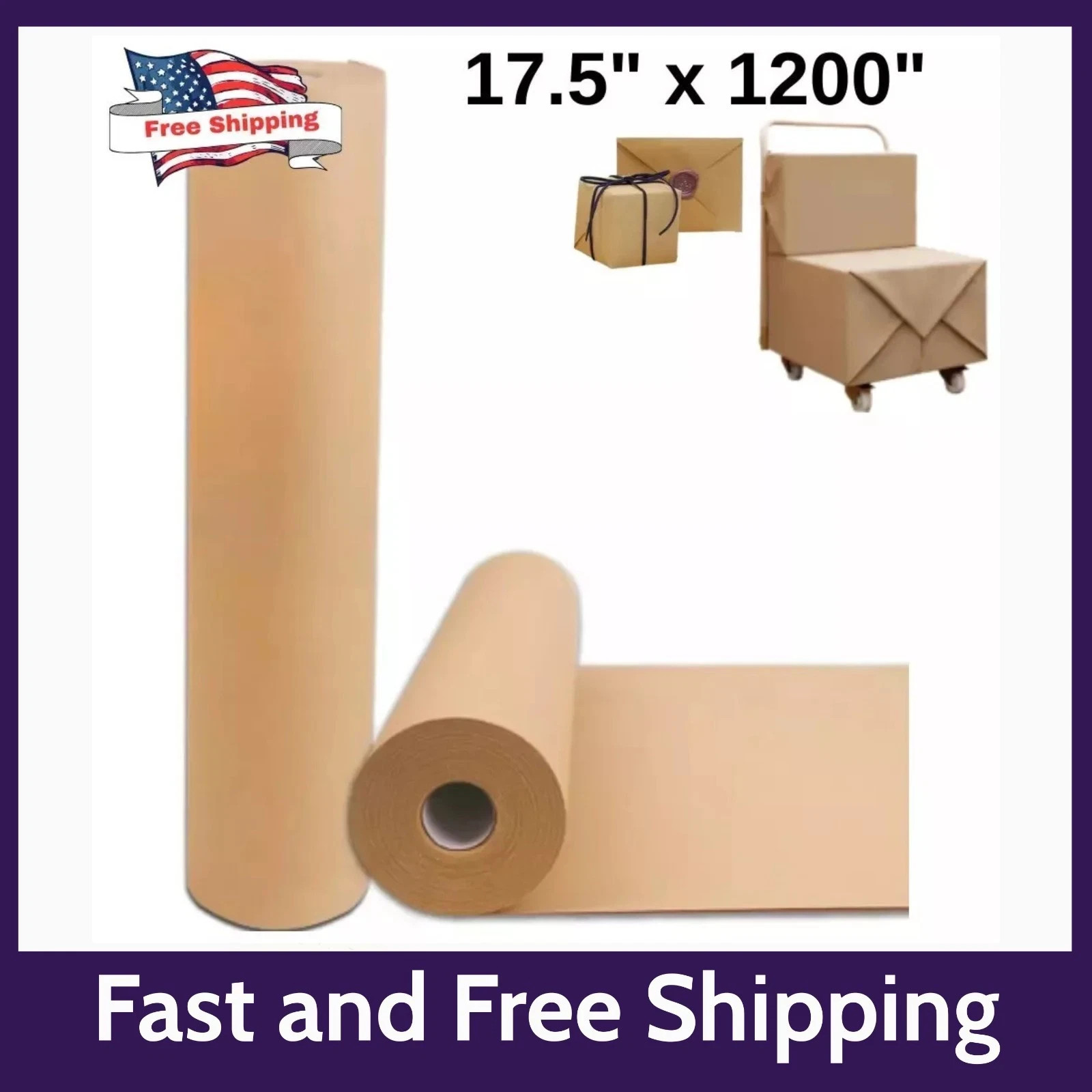 17.5 x 1200 Brown Kraft Paper 50 lb Basis Thick Roll Packaging Shipping NEW