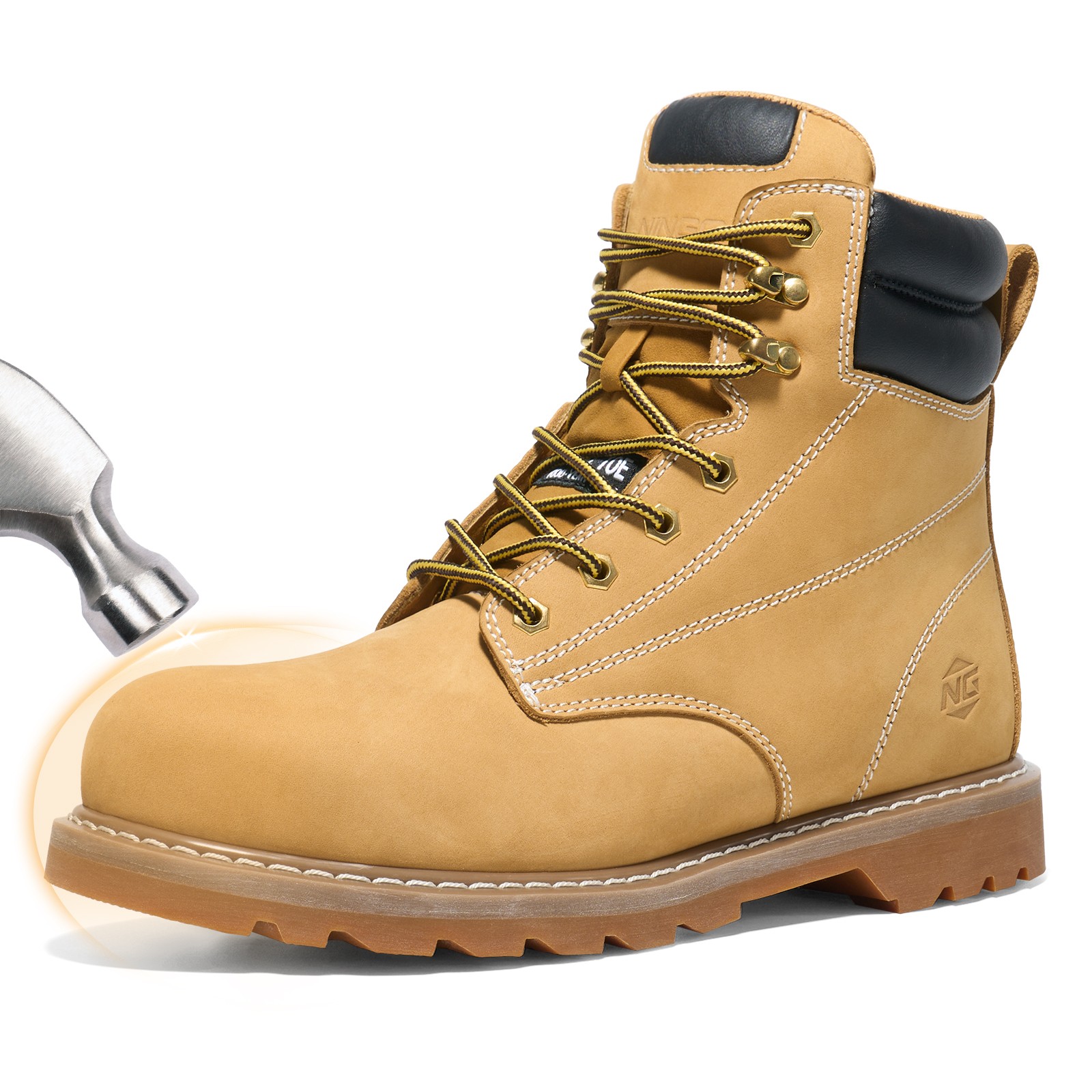 NINGO 6” Men Leather Safety Work Boot Steel/Soft Toe Lace Up Trail Hiking Shoes
