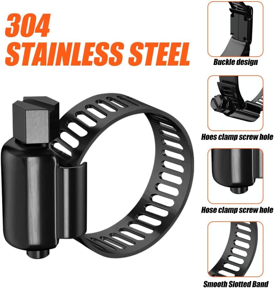 20Pcs Black Hose Clamp,3/4″- 1-1/2″(21-38Mm)304 Hose Clamps Stainless Steel Adju