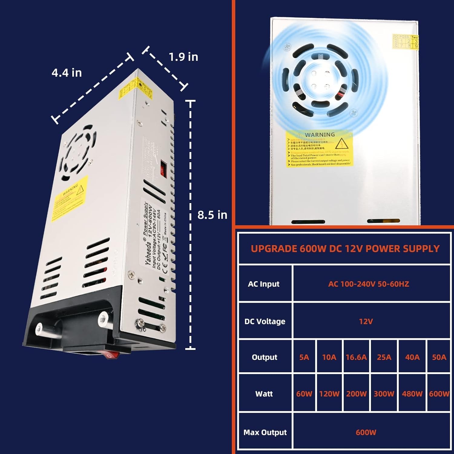 New Version Converter 110V AC to 12V DC Converter Power Supply 12V 600W 50A DC
