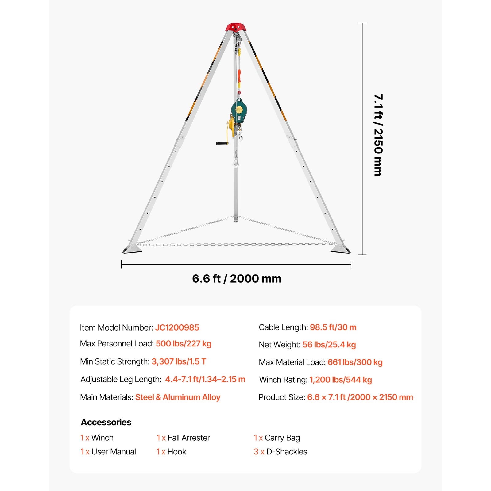 Uimoso Confined Space Tripod Kit with 1200 lbs Winch and 98.5 ft Cable