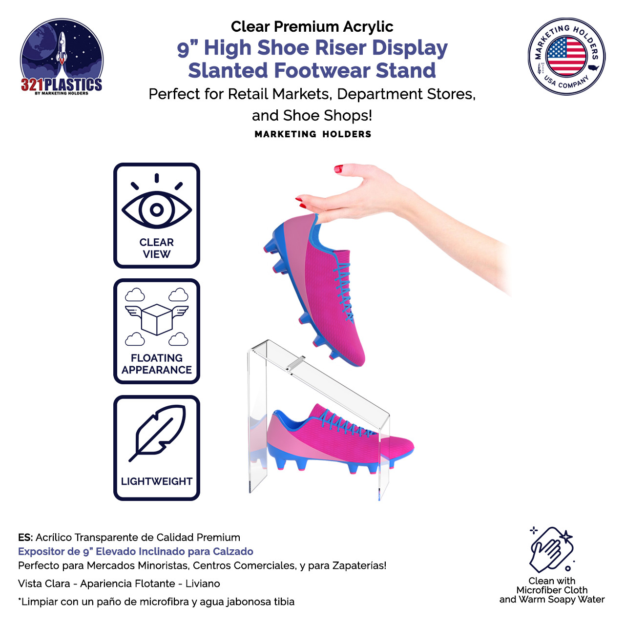 4″ x 9″ High Shoe Riser Clear Slanted Footwear Pedestal Display Stand