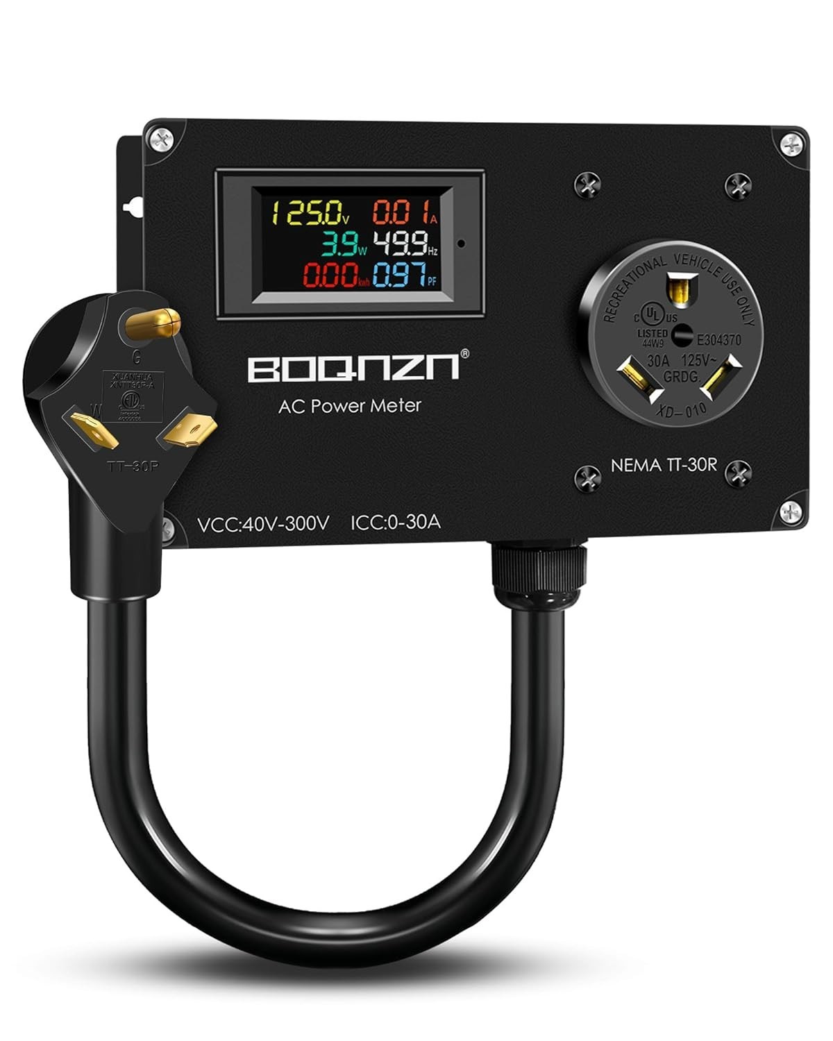 30A AC Power Meter, 125V TT-30P to TT-30R Outlet Monitor for Generator, LCD Disp