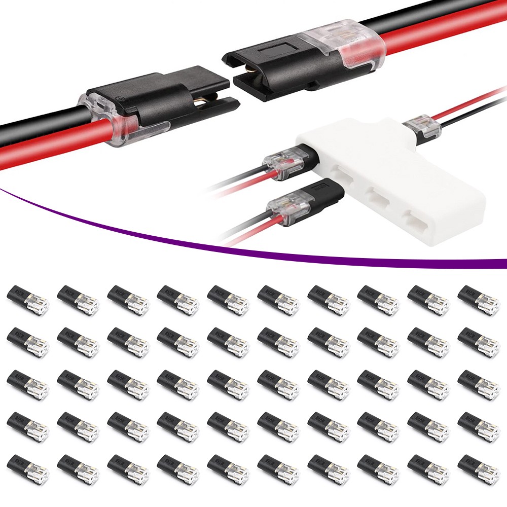 50PCS Double-Wire Plug-in Connector, Cable Clamp with Locking Buckle, AWG 18-22