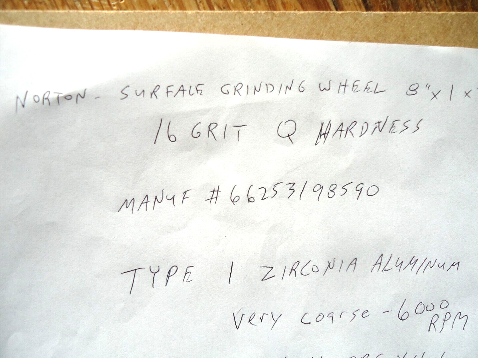 NORTON BLUEFIRE SURFACE GRINDING WHEEL 8″X1″W/5/8″ HOLE – MANUF#66253198590 NEW!