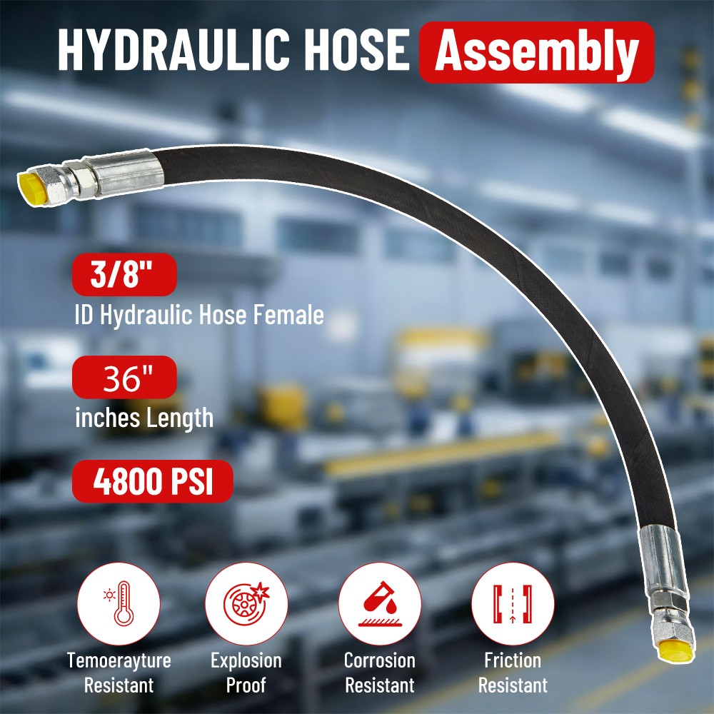 18″/24″/36″ – 3/8″ Hydraulic Hose #6 JIC Female Straight Swivel Fittings