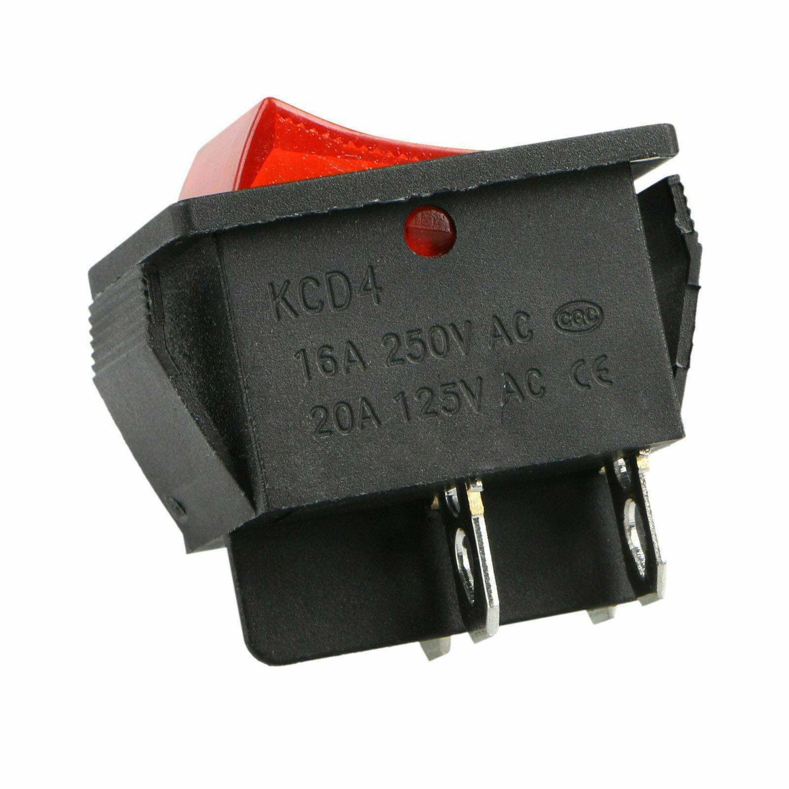 2X On/OFF Toggle Red Led Rocker Switch DPST 4 Pin Snap-In AC 16A/250V 20A/125V