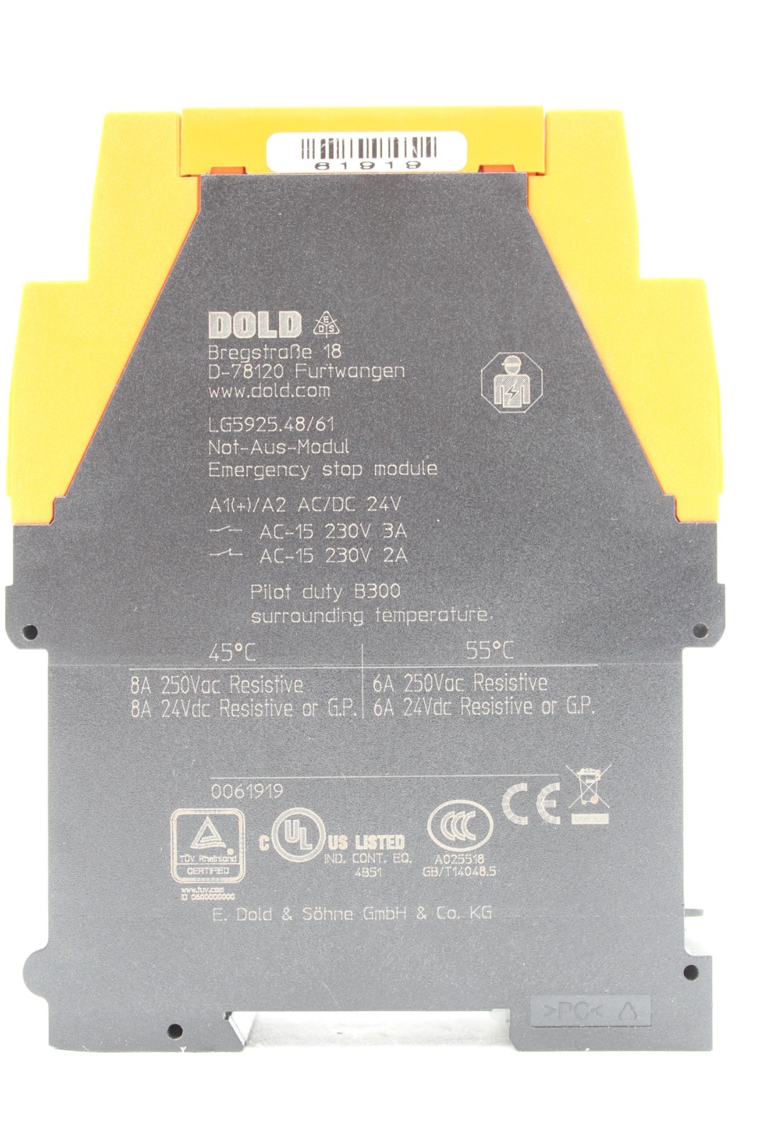 DOLD LG5925.48/61 Safety Control Emergency Stop Module