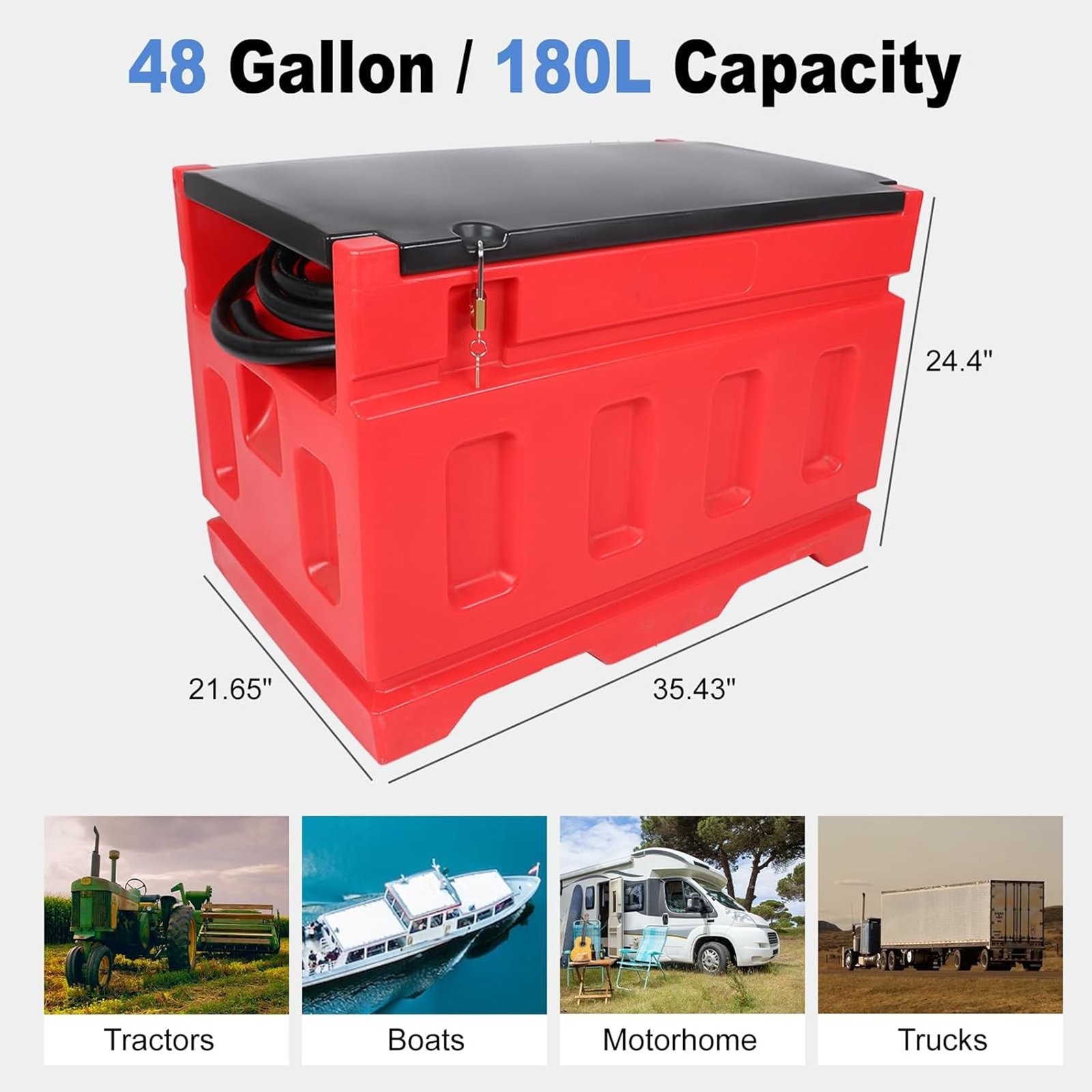 Portable 48 Gallon Gasoline Tank 15 GPM/57 LPM 12V Electric Transfer Pump Red