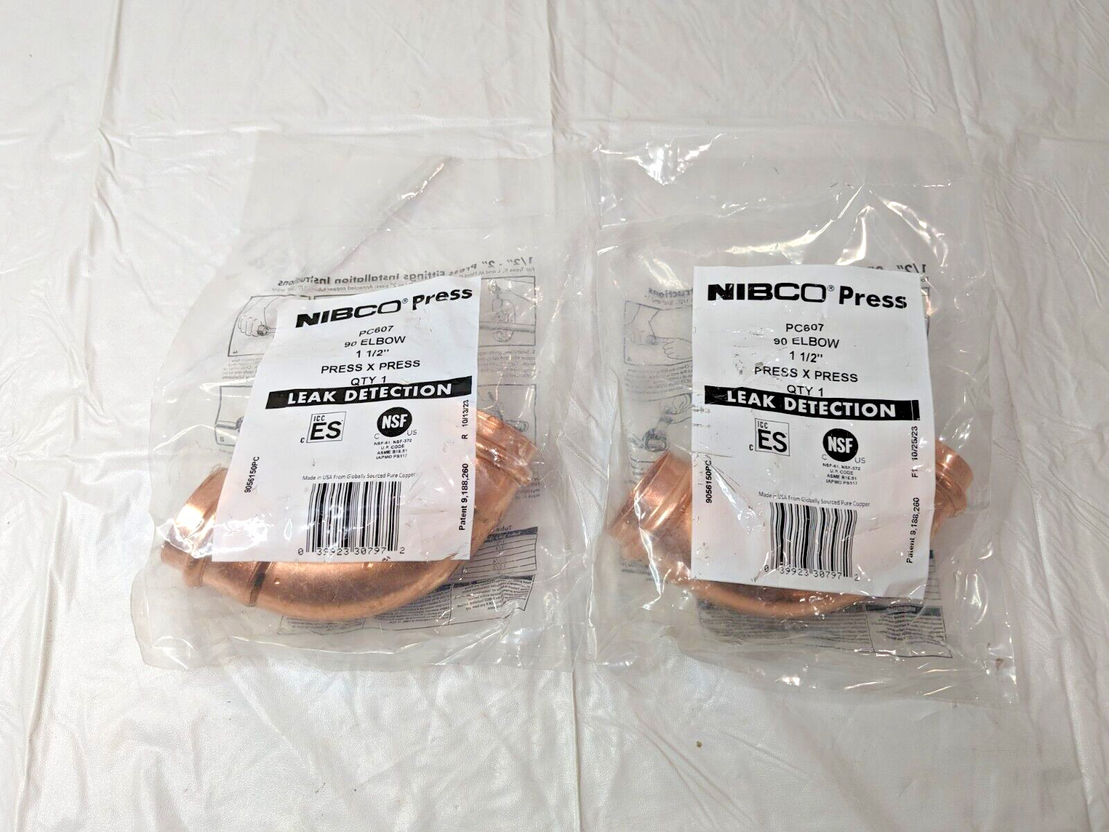 1 LOT OF 2 NIBCO PC607 90° Press Elbows Copper 1-1/2″ 9056150PC