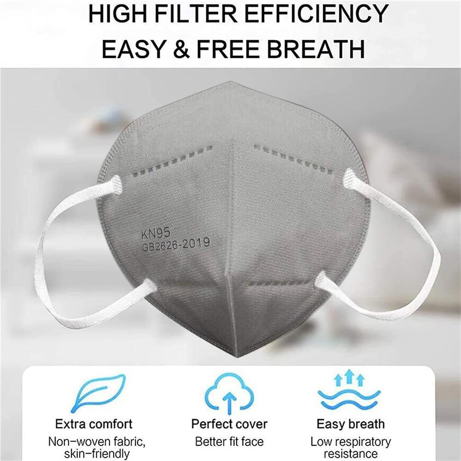50PCS KN95 Face Mask 5 Layer Cup Dust Safety Masks Breathable Elastic