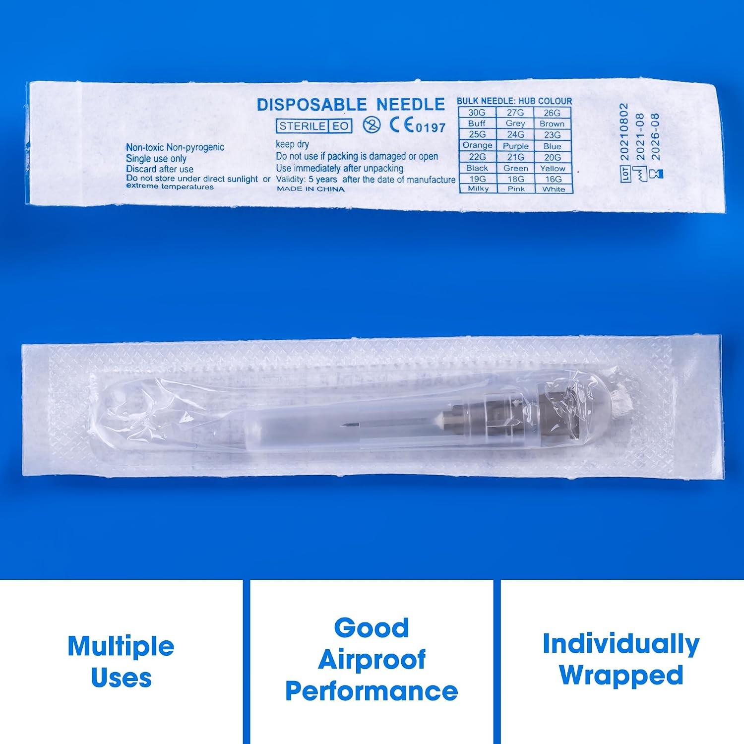 100 Pack 27 Ga 1/2 inch Disposable Needles with Caps for Scientific and Indus…