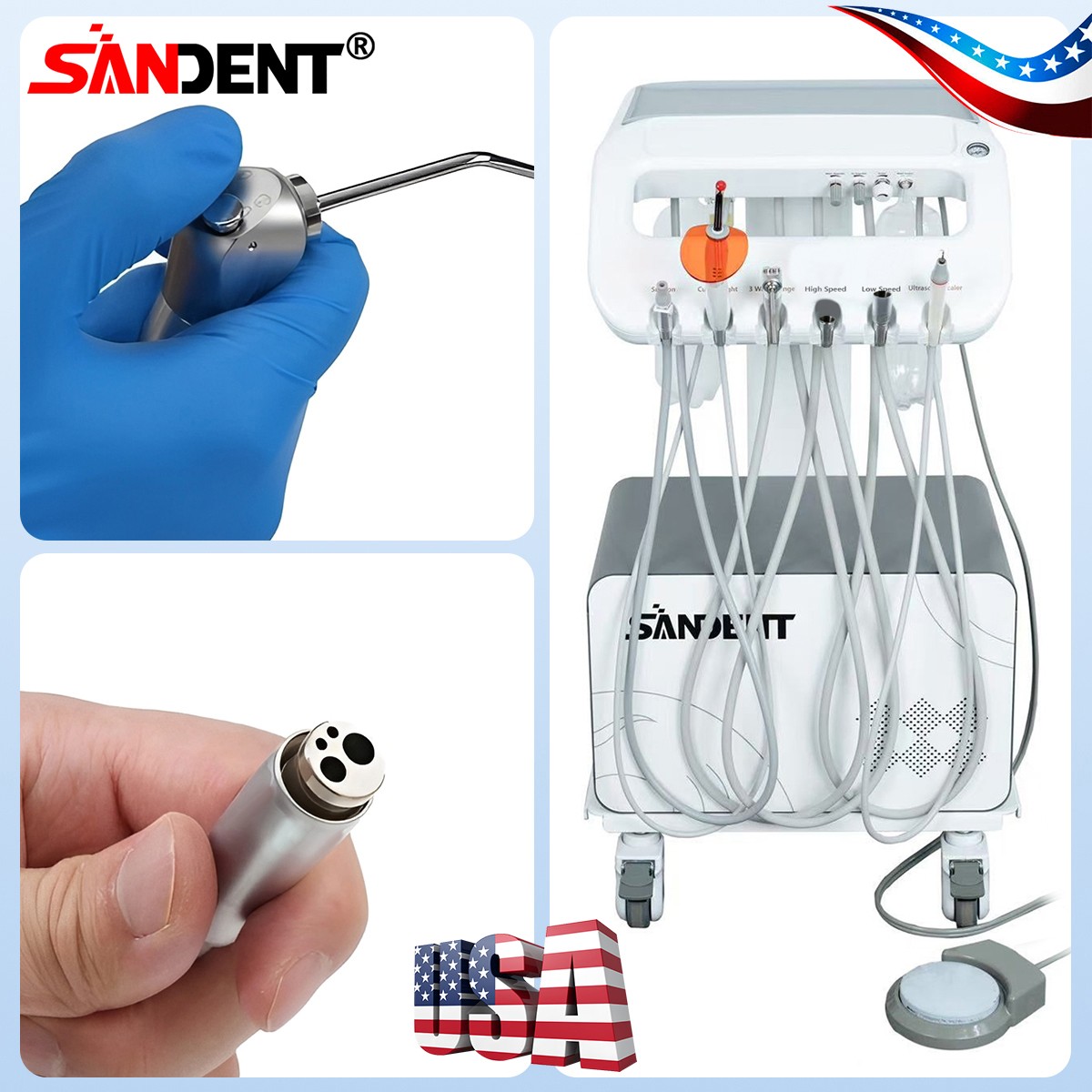 FDA Dental Portable Delivery Unit Syringe Suction Turbine w 4H Air Compressor