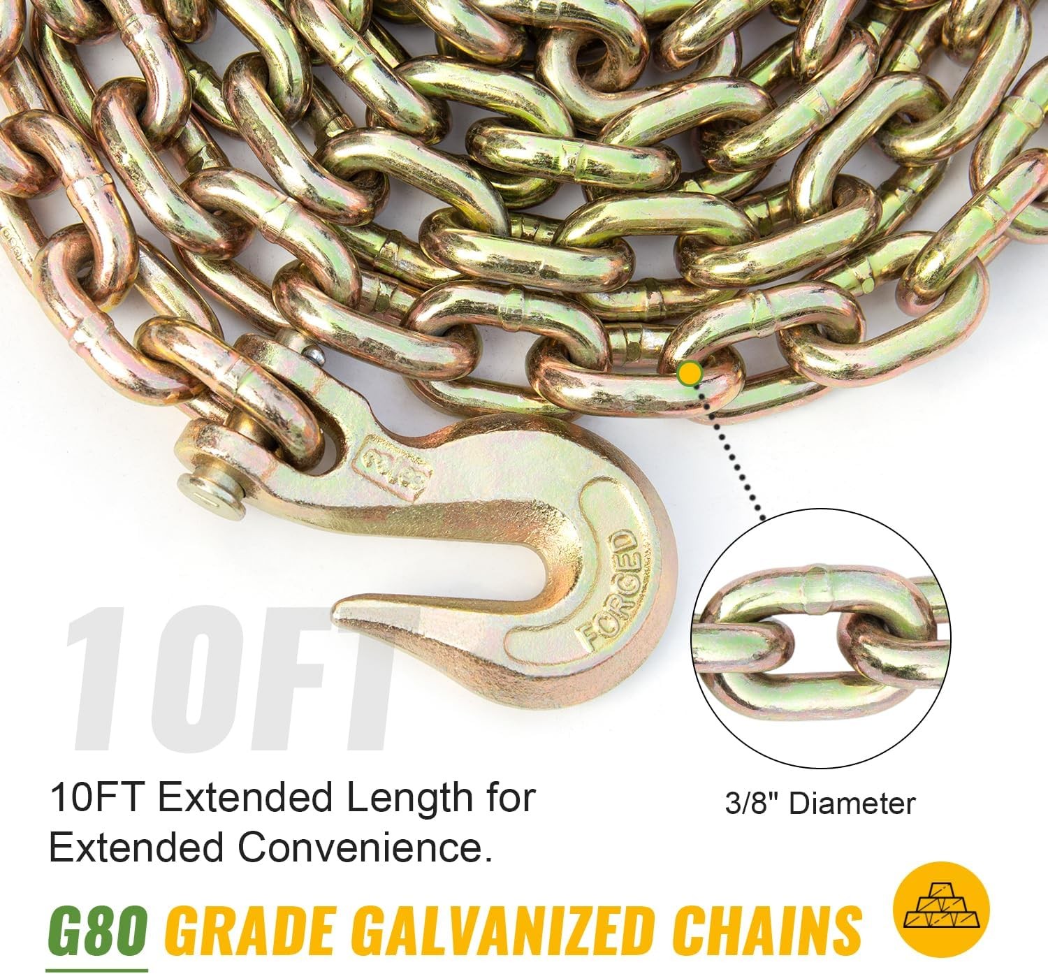 Chain and Binder Kit 3/8″-1/2″ / 5/16”-3/8”Ratchet Load Binder 10′ / 20″ Chain