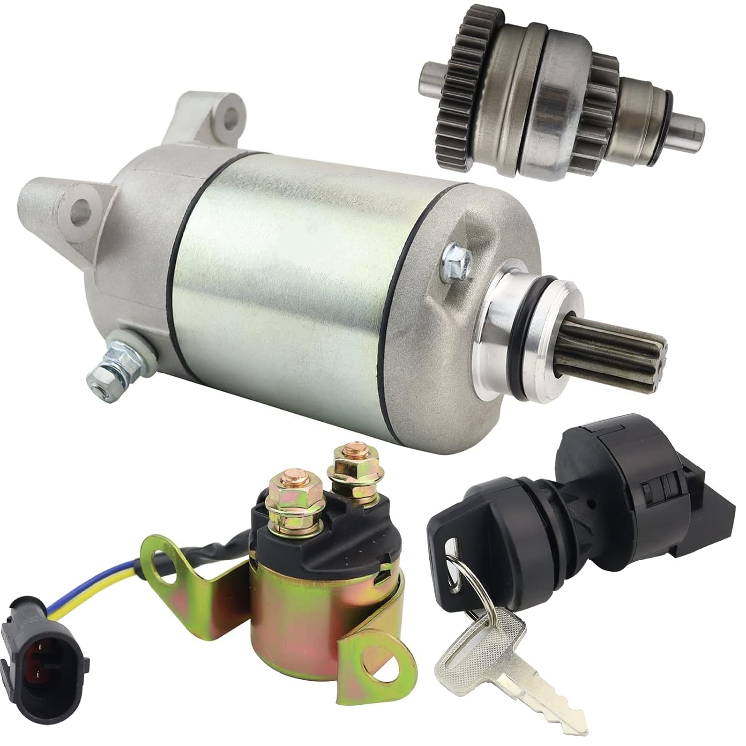 Starter Motor & Drive & Solenoid Relay & Ignition Switch for Polaris Sportsman 4