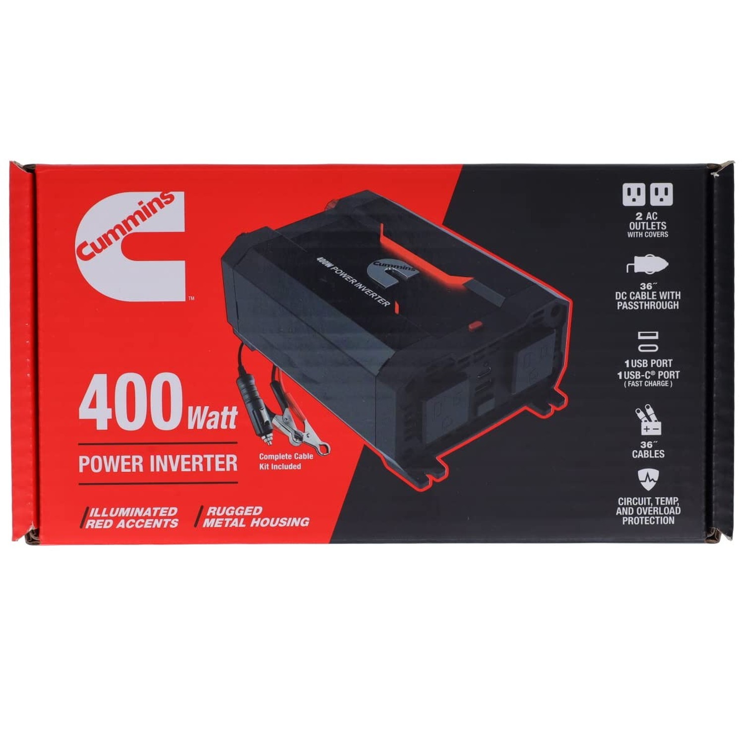 Cummins CMN400 400 Watt Car Inverter DC 12 Volts to 110 Volts AC Converter (F…