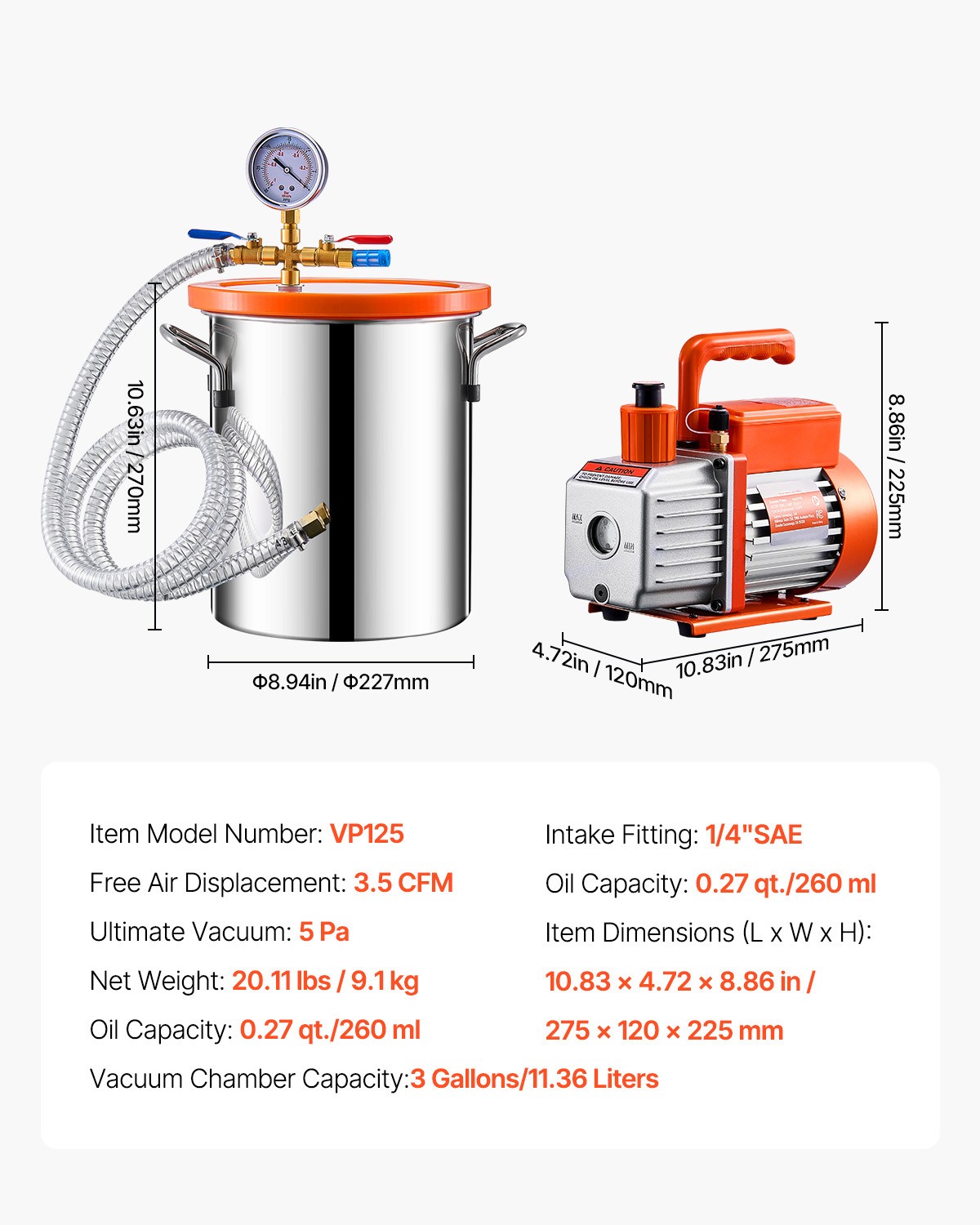 Uimoso 1.5 Gallon Vacuum Chamber 3.5CFM Single Stage Pump Degassing Chamber Kit