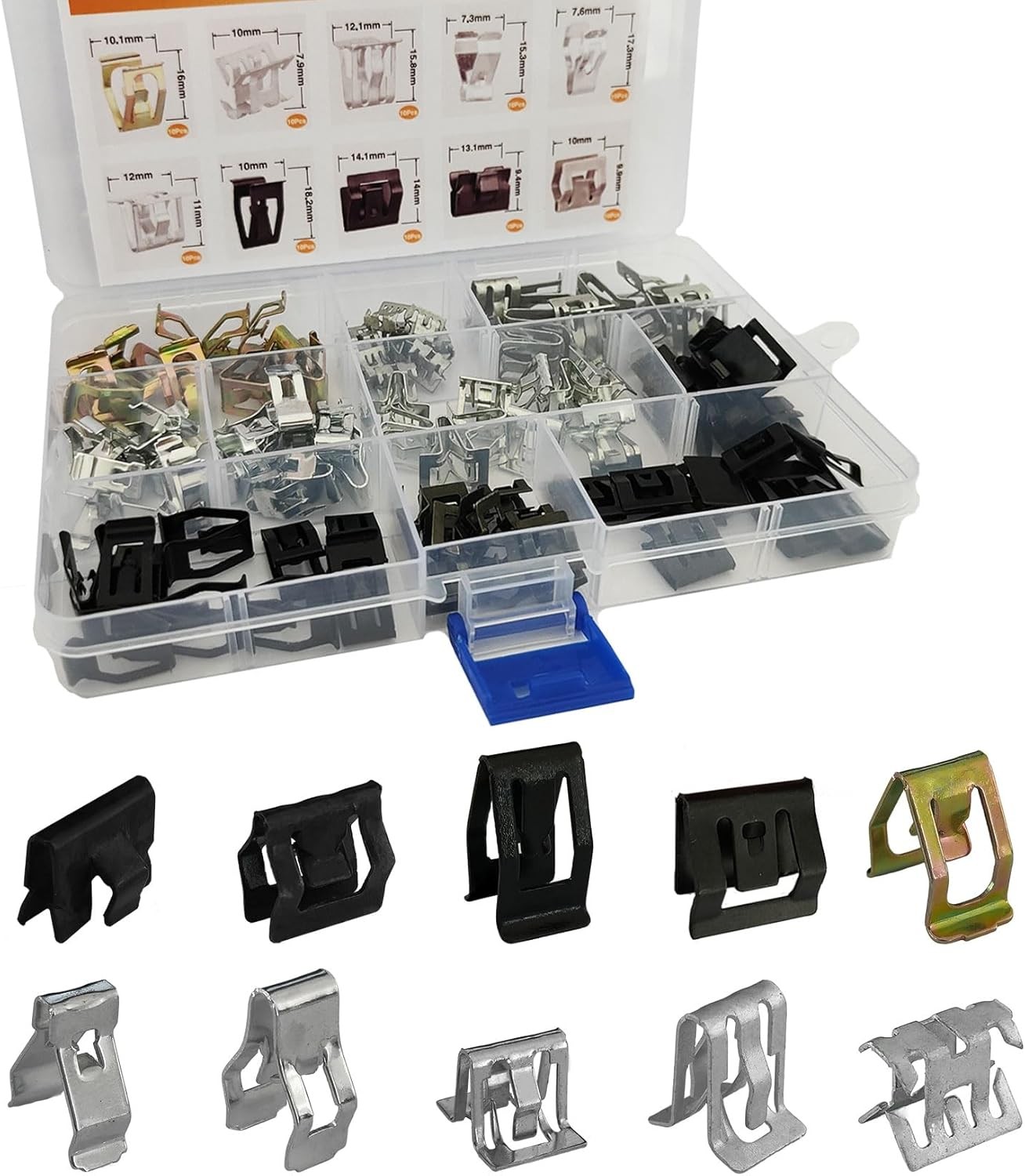 100Pcs 10 Sizes Auto Car U-Clip Metal Trim Panel Spring Clip Trim Moulding Clip