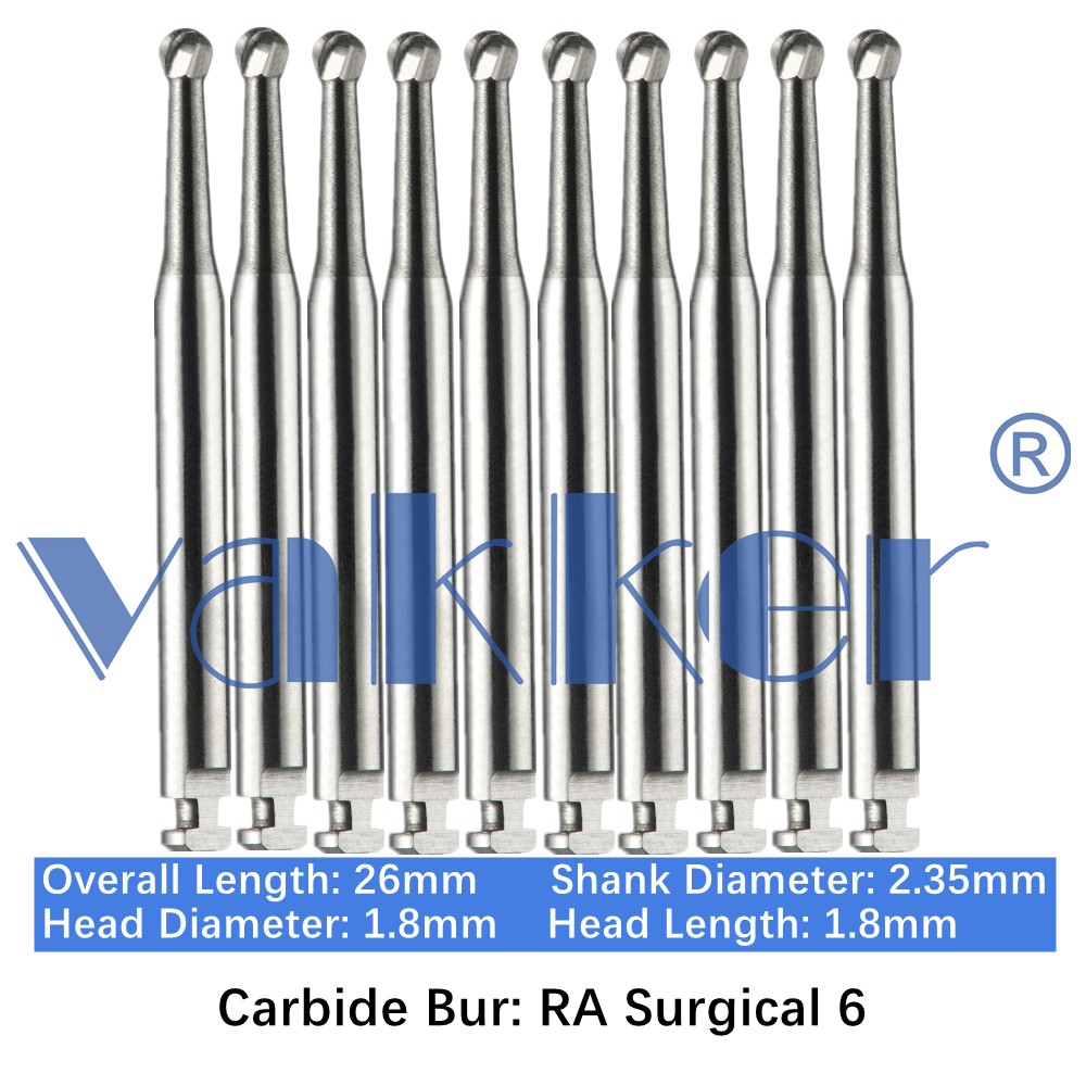 Vakker Dental Round Carbide Burs Latch Type RA SURG 6 Surgical 10pc/pk