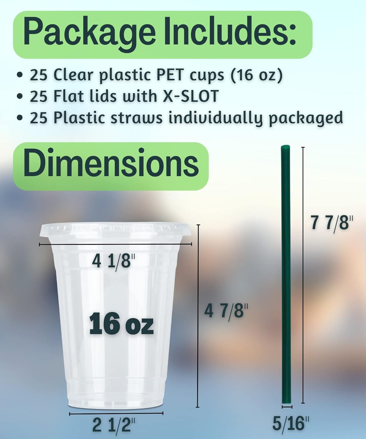 Cappatua 16 oz Clear Plastic Cups with Lids and STRAWS, Disposable Drinking Cups