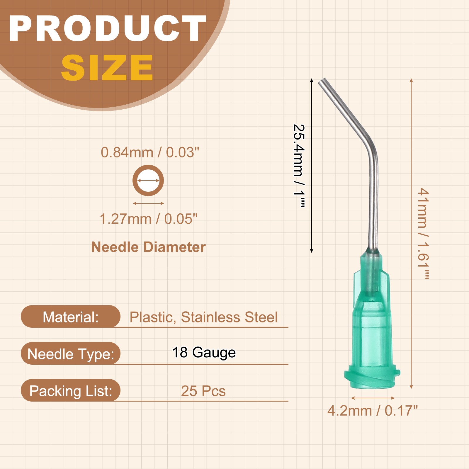 25Pcs 1Inch 18Ga 45° Angled Dispensing Needles, Green