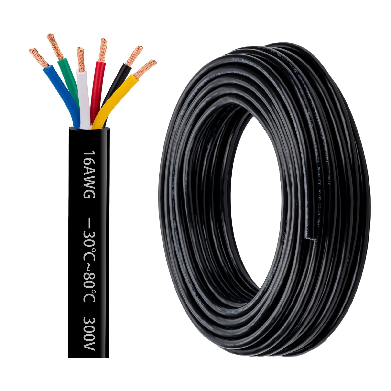 16 Gauge 6 Conductor Electrical Wire 16 AWG 6 Wire Oxygen-Free Copper PVC Str…