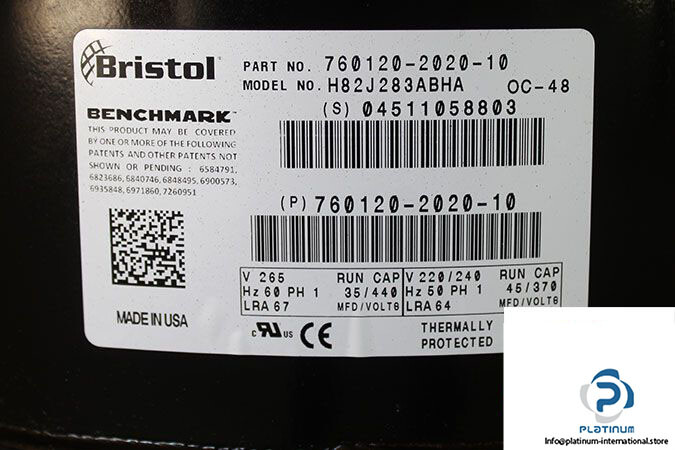BRISTOL H82J283ABHA COMPRESSOR / Bristol 760120-2020-10