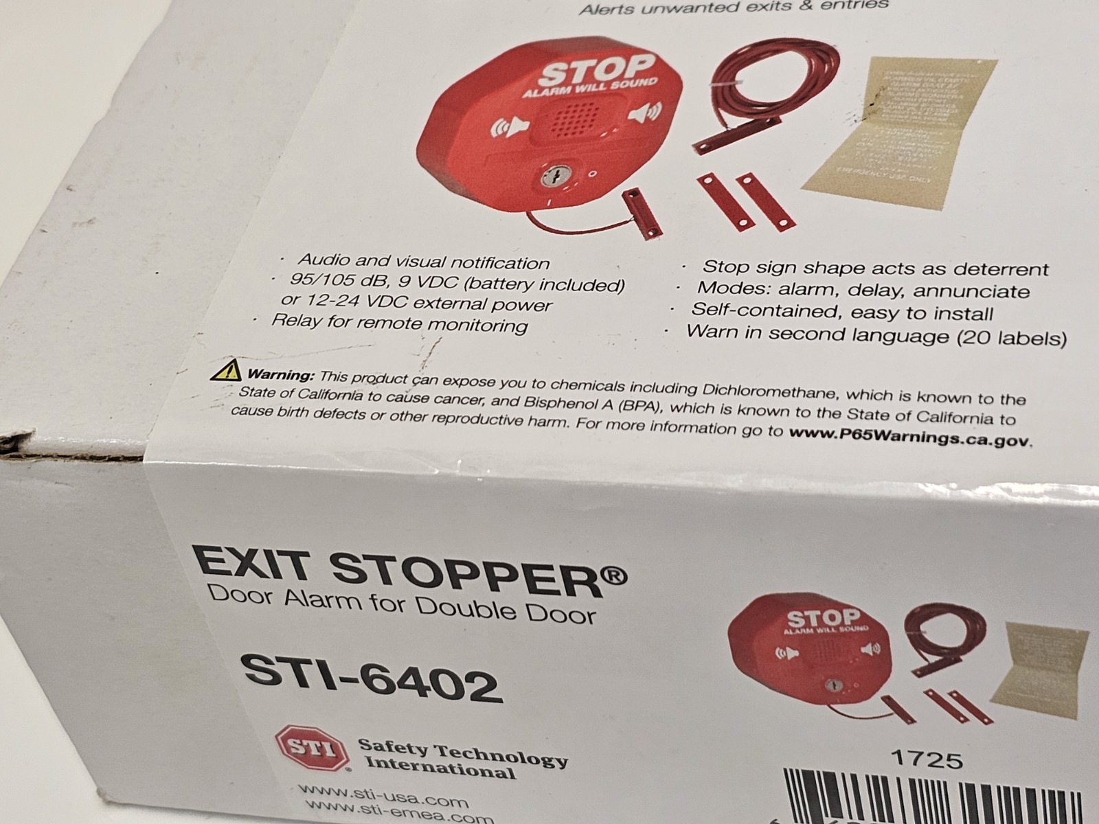 STI STI-6402 Exit Stopper Alarm Double Door 105 dB Multi NEW Factory Sealed