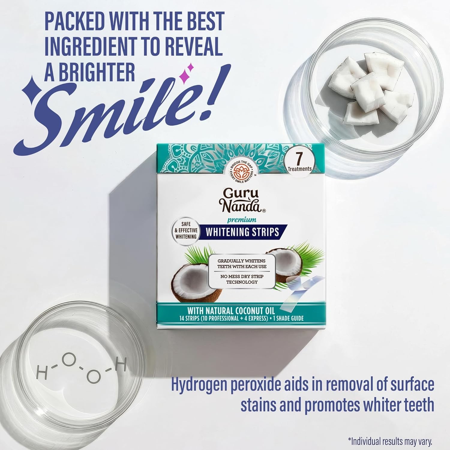 GuruNanda Teeth Whitening Strips Kit – 7-Day Treatment with Non-Slip, Dry Strip
