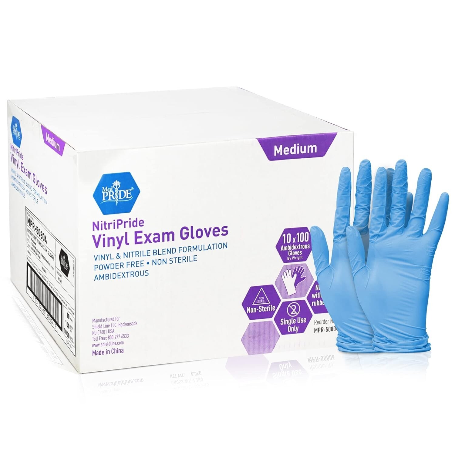 MedPride NitriPride Nitrile-Vinyl Blend Exam Gloves. N/S P-Free, Medium-1000/CS