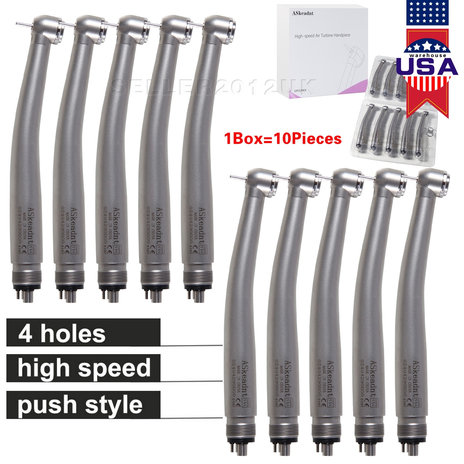10 Pcs ADA4 NSK PANA MAX Style Dental High Speed Turbine Handpiece Push 4Hole