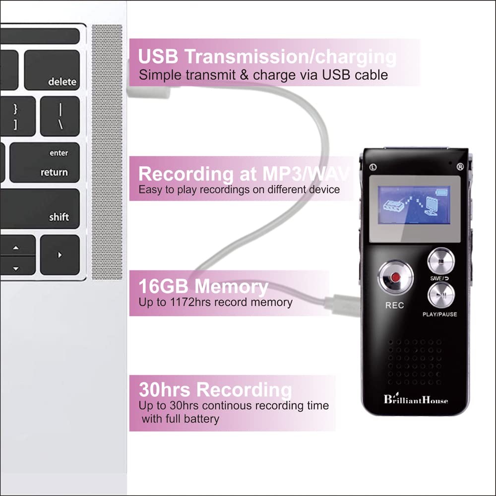 16gb Digital Voice Recorder Voice Activated Recorder With Playback 1536kbps Upgr