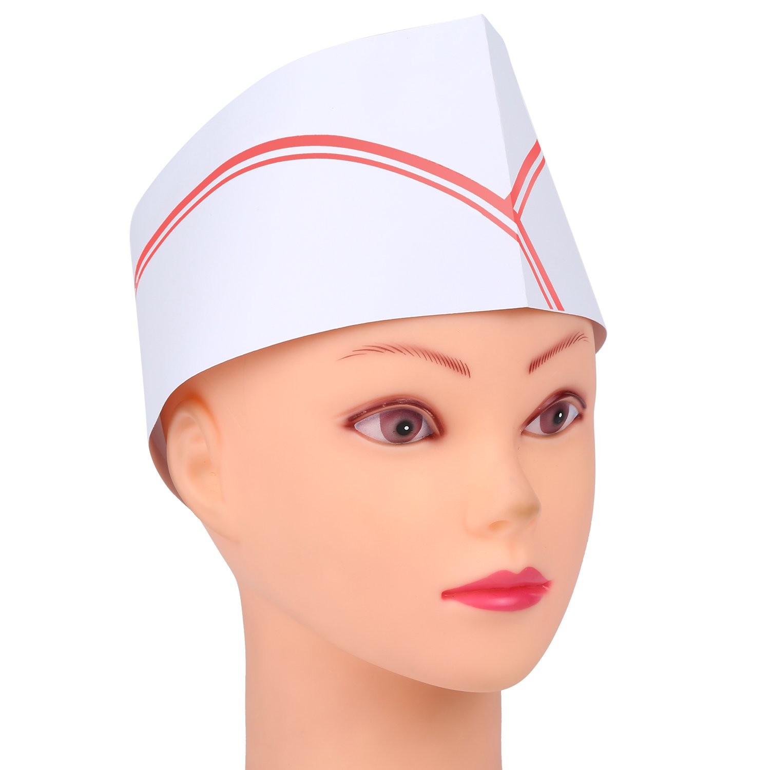 BBTO 10 Pieces Soda Jerk Paper Hats Food Server Cap 11.6 inches, Red Strips