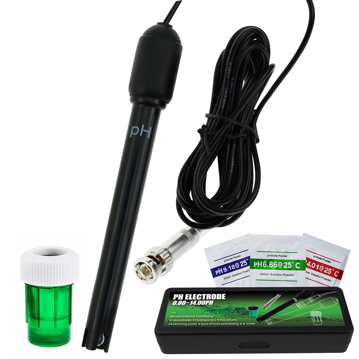 Long Body Ph Electrode with BNC Socket Probe 300Cm Cable 0-14Ph for Ph Meter, Ph