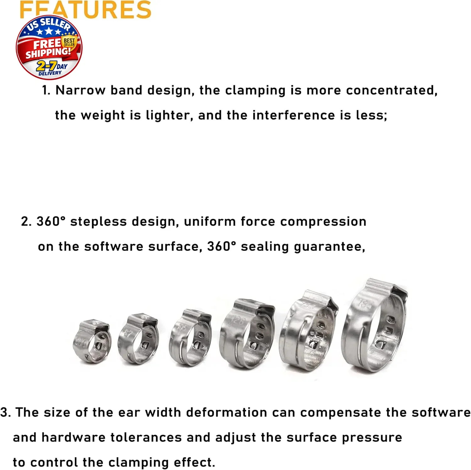Binifimux Single Ear Hose Clamps, Oetiker Clamps, 92Pcs(6.0Mm-22.6Mm) Crimp Pipe