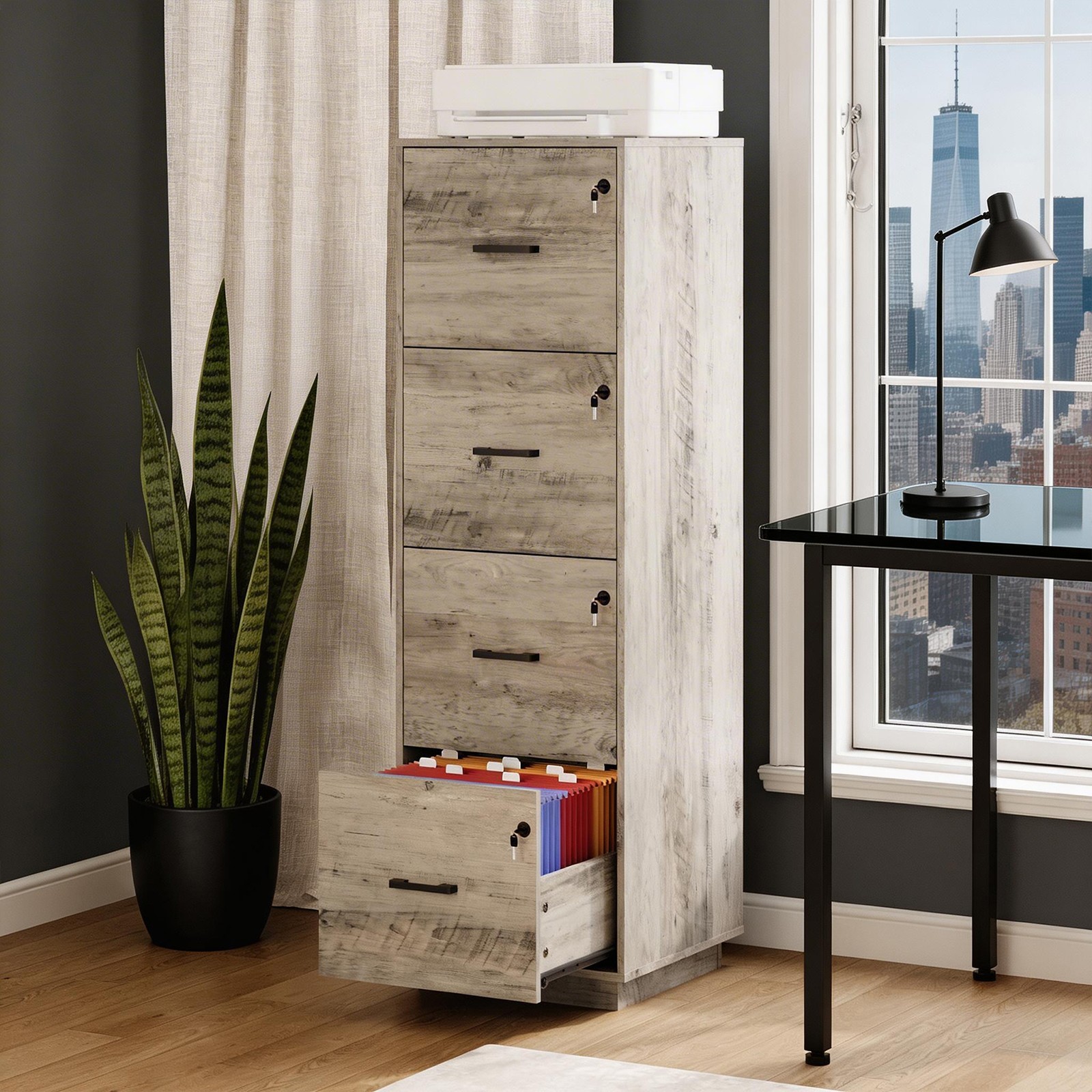 4-Drawer Tall File Cabinet with Independent Locks, Letter-Size Hanging Anti-Tip