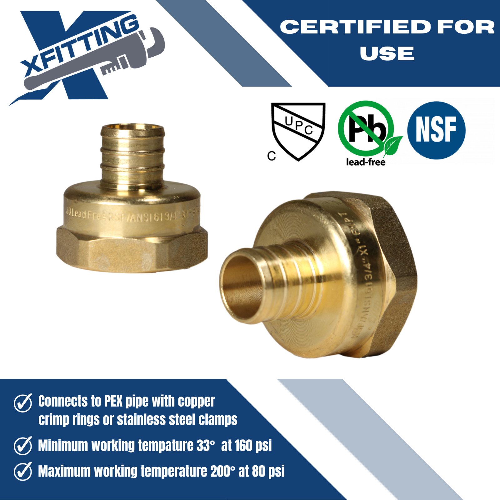 25) 3/4″ PEX X 1″ FEMALE NPT ADAPTER, LEAD FREE BRASS CRIMP FITTINGS, PEX B