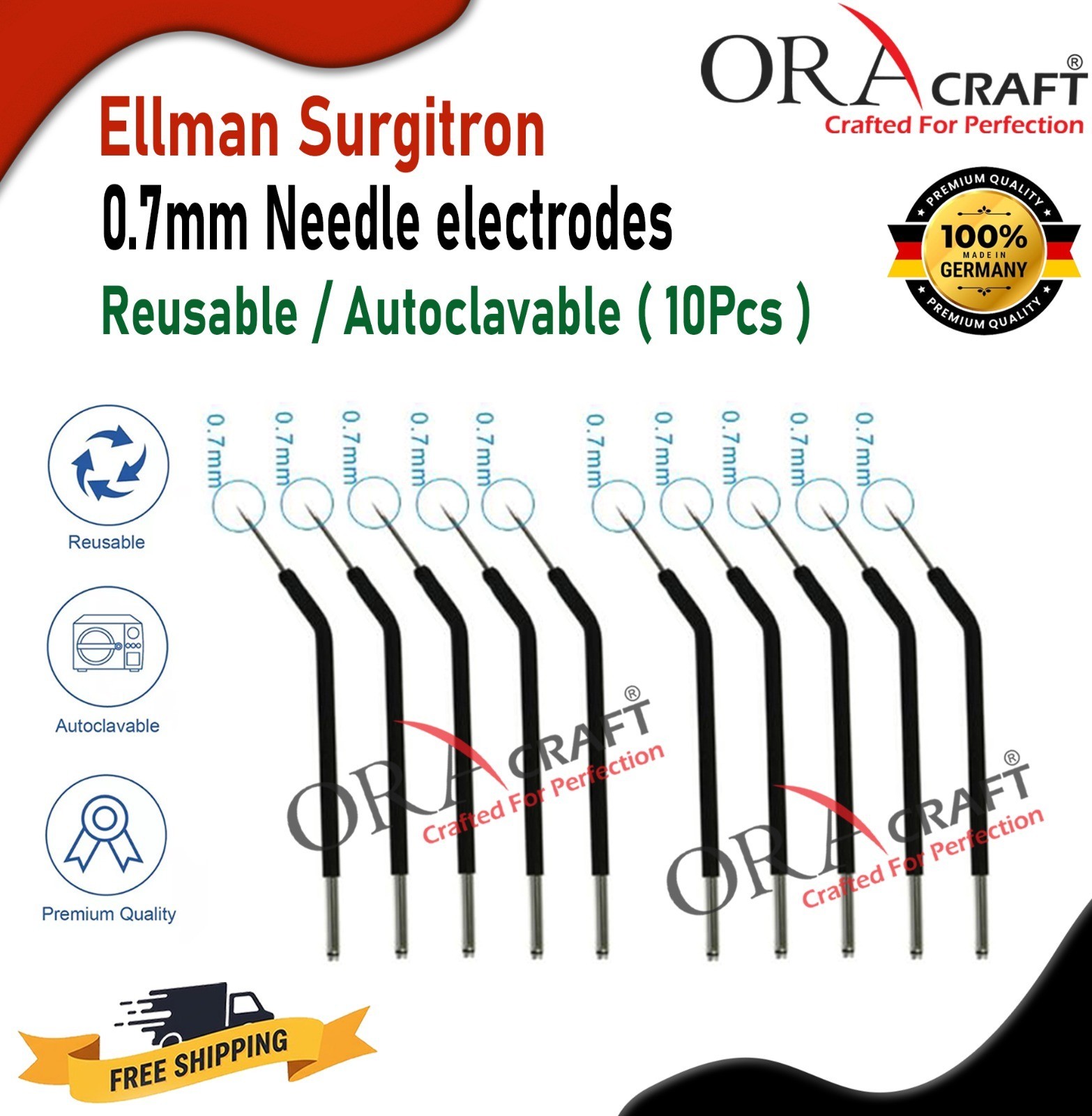 Ellman Surgitron 0.7mm Needle electrodes Reusable/ Autoclavable (10Pcs)