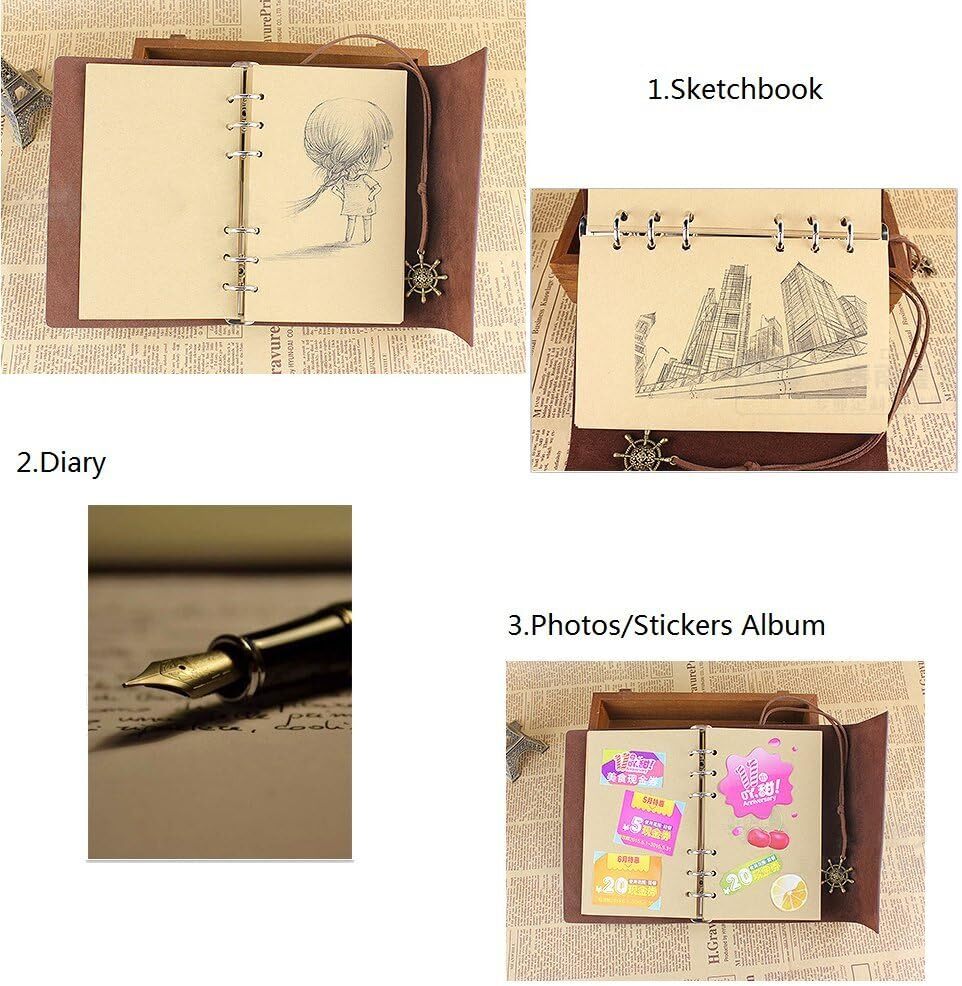 MALEDEN Vintage Refillable Leather Journal 180 Blank Pages Travel Diary