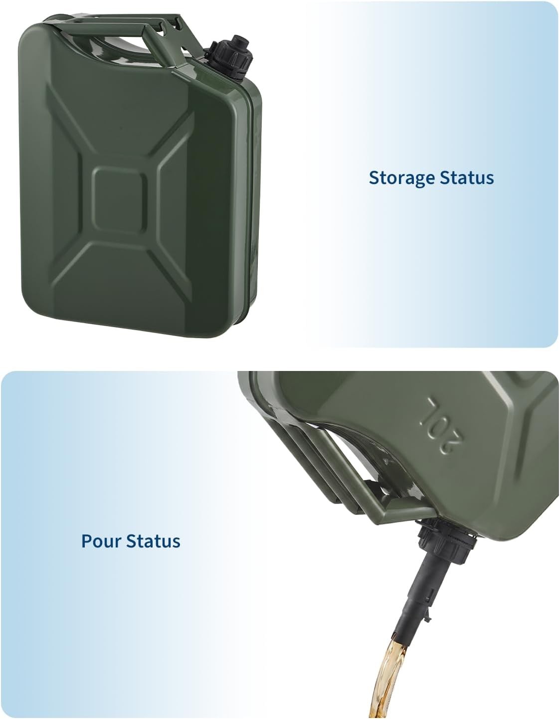 2PC 20L Metal Backup Tank Fuel Gas Gasoline Storage Can Sealing Petrol Container